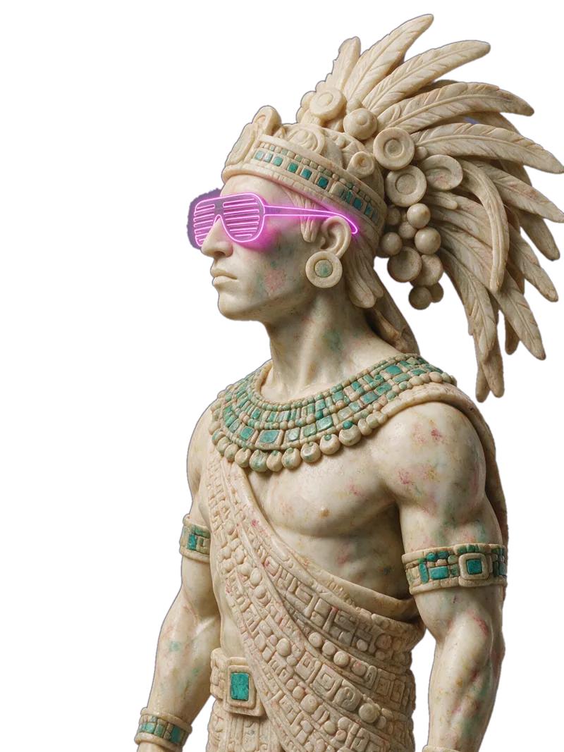 Escultura mexica de perfil, mirando fuera del cuadro